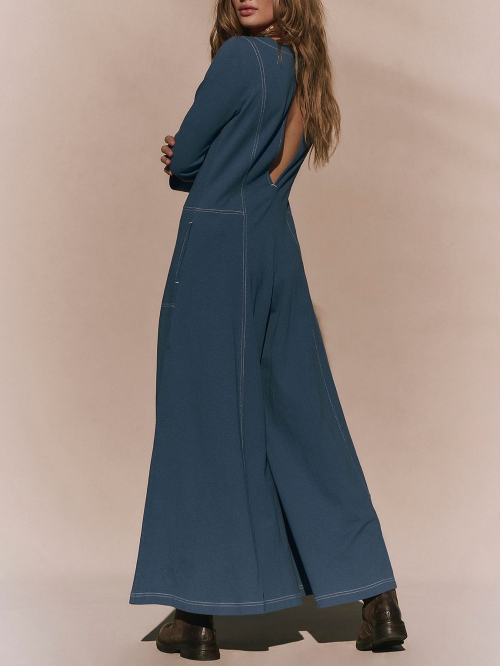 Free People  Long-sleeve Blue Jumpsuit Size S - Picture 2 of 4